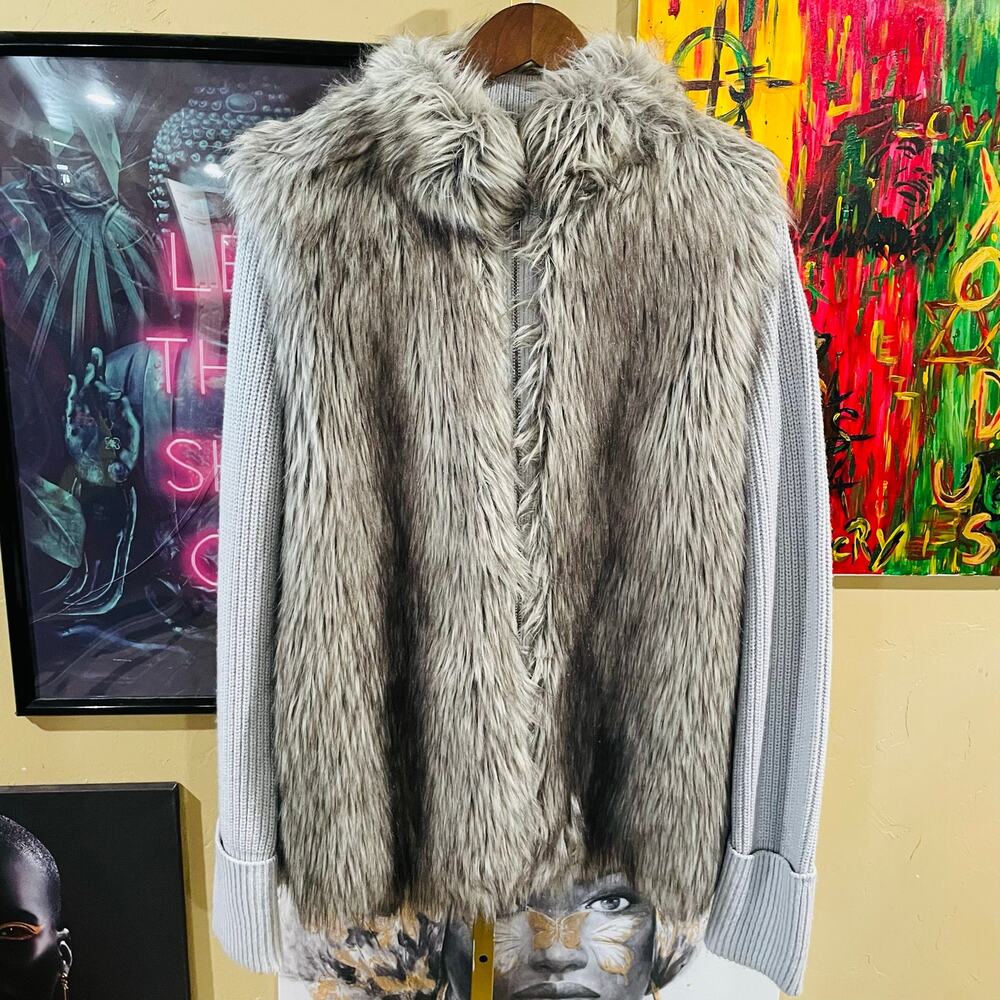 Y2K Express Faux Fur Grunge Goth Sweater Jacket Size Large